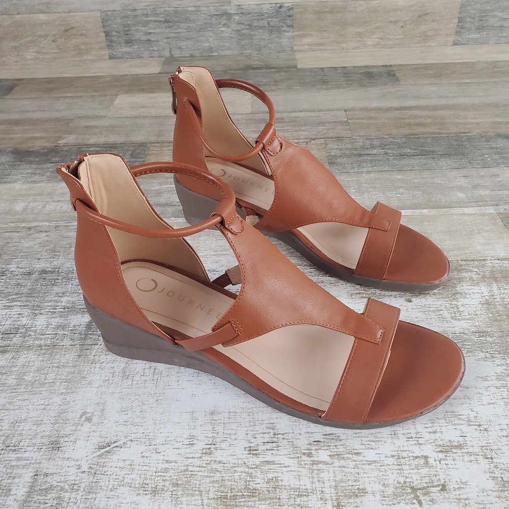 Journee Collection Womens Trayle Wedge Back Sandals Sz 8.5 Heel Zip